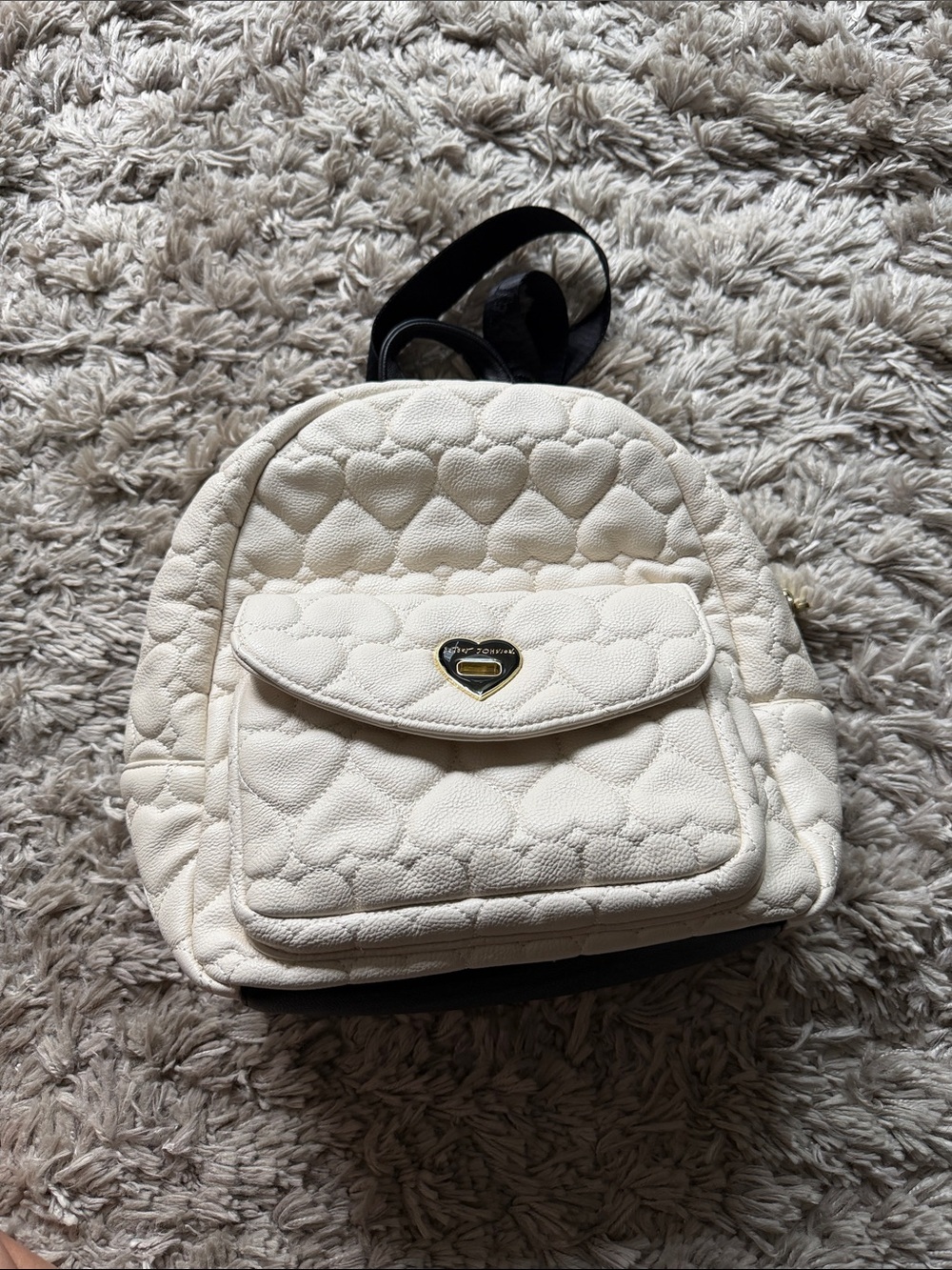 Betsey Johnson White Quilted Heart Pattern Mini Backpack